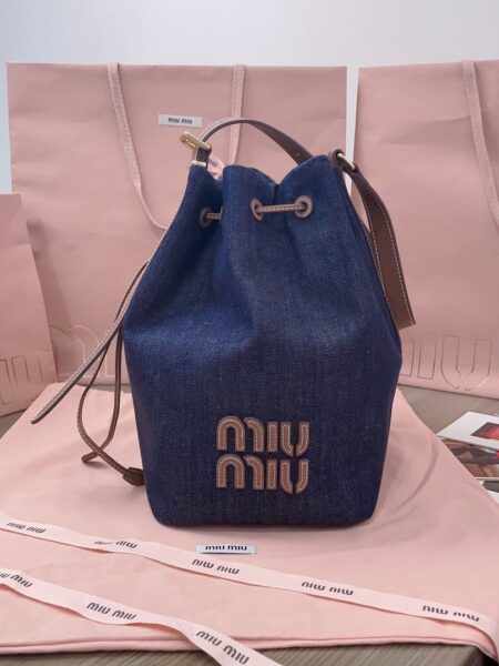 [미우미우] Denim and leather bucket bag
