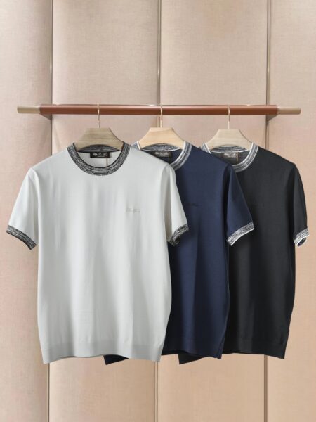 [로로피아나] 배색 리브드 칼라 코튼 티셔츠 (3 COLORS)
