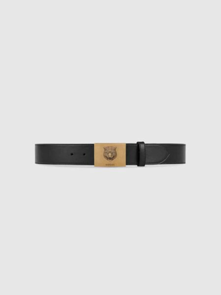 [구찌] 메탈 버클 디테일 레더 벨트 4cm (4 BUCKLES)