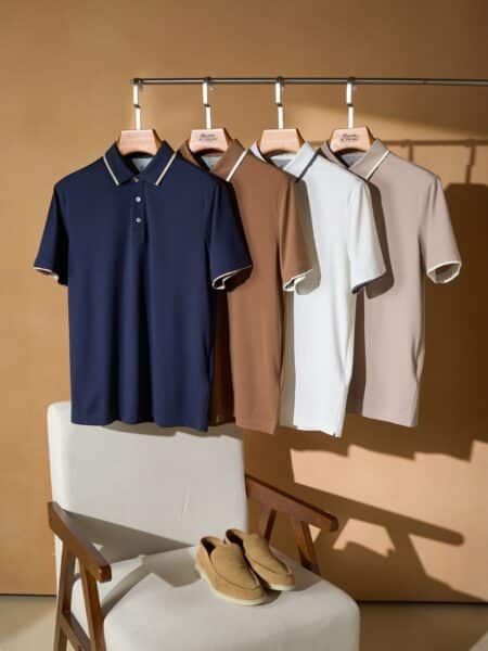 [브루넬로 쿠치넬리] 남성 코튼 피케 배색 카라 반팔 티셔츠 (4 COLORS)