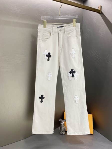 [크롬하츠] 크로스 레더 패치 데님 팬츠