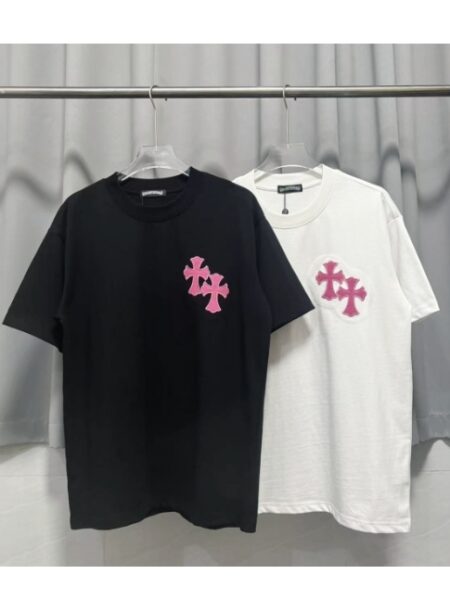 [크롬하츠] 핑크 크로스 패치 반팔 티셔츠 (2 COLORS)