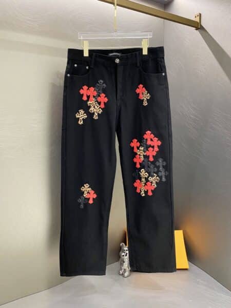[크롬하츠] 멀티 크로스 패치 데님 팬츠 블랙