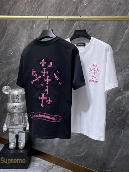 [크롬하츠] 핑크 멀티 크로스  패치 반팔 티셔츠 (2 COLORS)