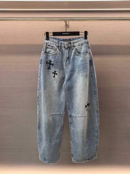 [크롬하츠] 크로스 패치 와이드 데님 팬츠