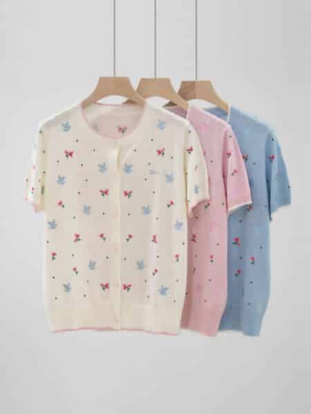[디올] 반소매 자수 니트 탑 (3 COLORS)