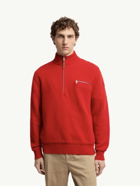 [몽클레어] 울 캐시미어 하프 집업 스웨터 레드