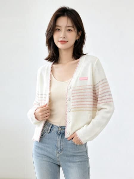 [미우미우] 스트라이프 브이넥 가디건
