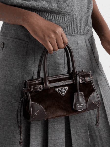 [프라다] 보니 스몰 코듀로이 및 레더 핸드백 1BA486