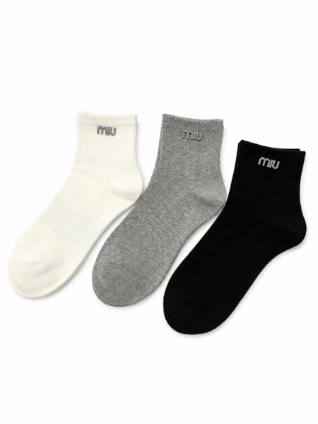 [미우미우] 큐빅 로고 코튼 미디 삭스 3종 세트