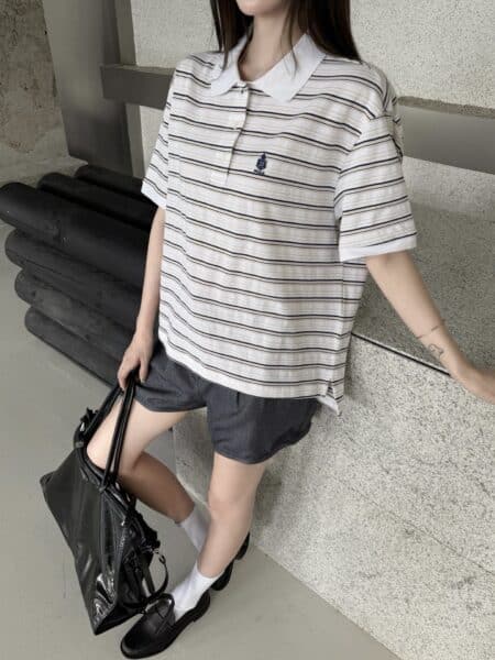 [프라다] 로고 스트라이프 자수 폴로 셔츠 _ 화이트