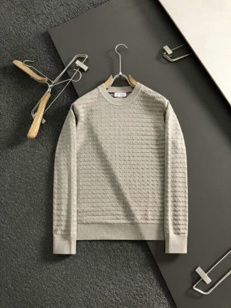 [브루넬로 쿠치넬리] 가로 골지 라운드넥 니트 (2 COLORS)