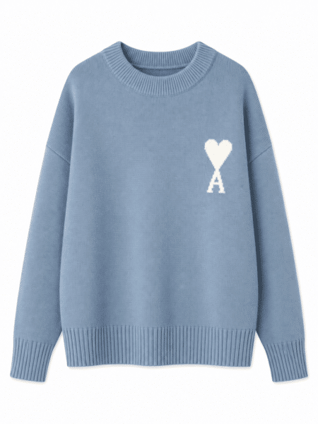 [아미] 하트 로고 자카드 라운드 넥 울 니트 (5 COLORS)